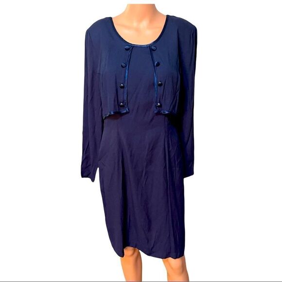 Nina Piccalino Vintage Navy Bolero Styled Dress Sz 6 - Picture 1 of 12